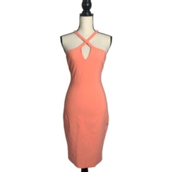 Likely Charles Apricot Peach Halter Cut Out Keyhole Midi Dress - Picture 11 of 11